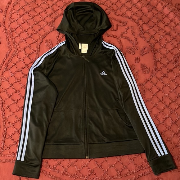 ADIDAS Clima365 Hoodie, Women’s Large, black with 3 light blue stripes. - Picture 2 of 10